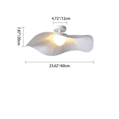 Traditional French Cream Ruffle Shape Fabric Iron LED Semi-Flush Mount Ceiling Light For Living Room