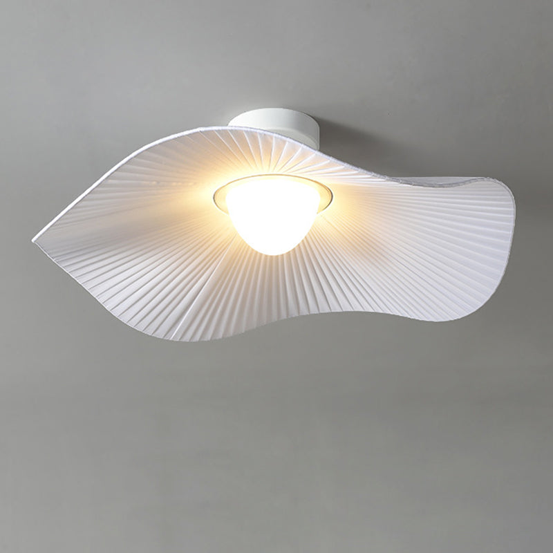 Traditional French Cream Ruffle Shape Fabric Iron LED Semi-Flush Mount Ceiling Light For Living Room