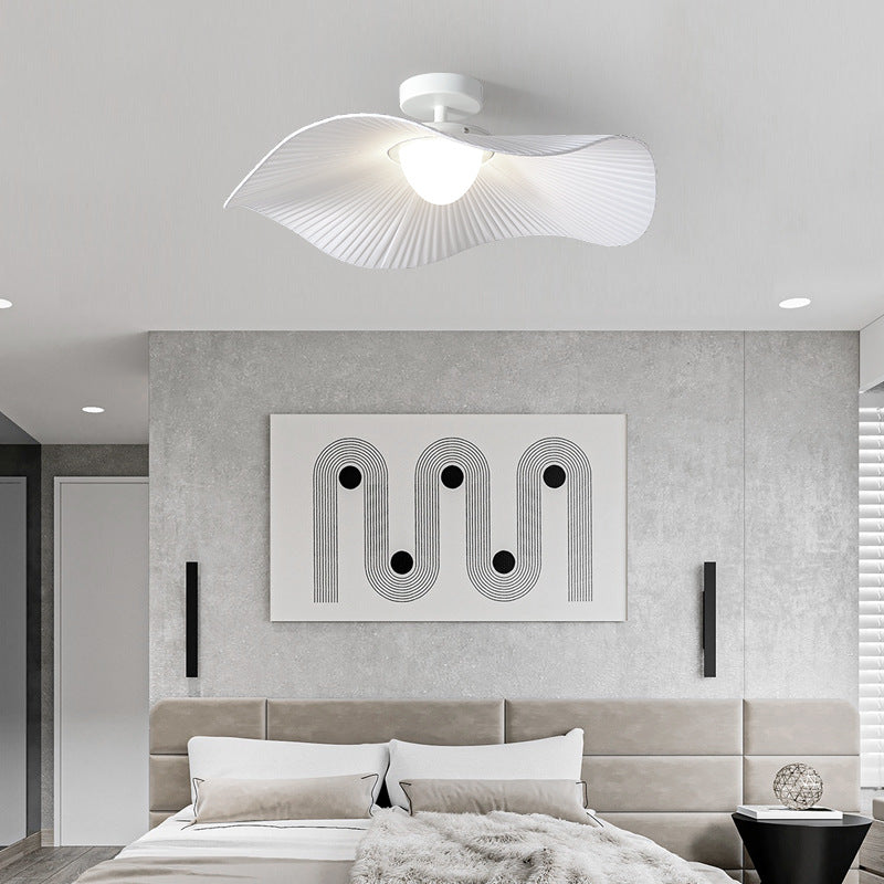 Traditional French Cream Ruffle Shape Fabric Iron LED Semi-Flush Mount Ceiling Light For Living Room
