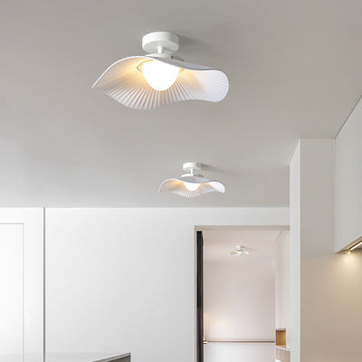 Traditional French Cream Ruffle Shape Fabric Iron LED Semi-Flush Mount Ceiling Light For Living Room