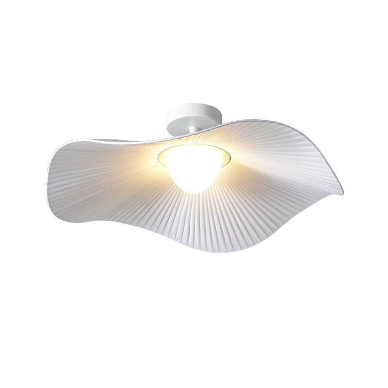 Traditional French Cream Ruffle Shape Fabric Iron LED Semi-Flush Mount Ceiling Light For Living Room
