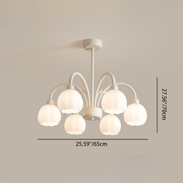 Contemporary Scandinavian Cream Pod Flower Branch Glass Iron 6/8 Light Chandelier For Living Room