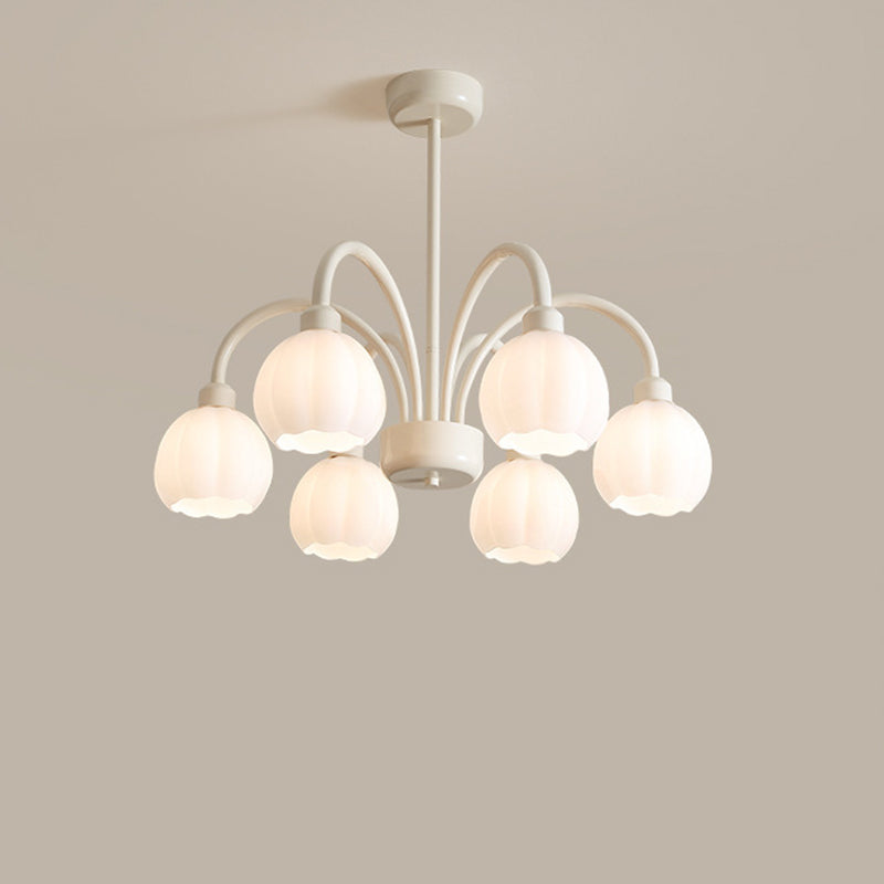 Zeitgenössischer skandinavischer Creme-Pod-Blumenzweig-Glas-Eisen 6/8 Licht-Kronleuchter für das Wohnzimmer 