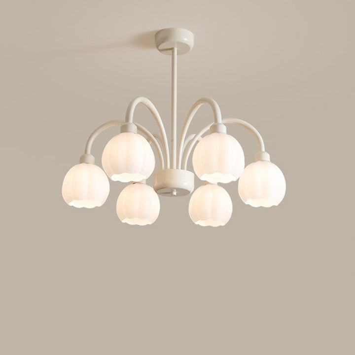 Zeitgenössischer skandinavischer Creme-Pod-Blumenzweig-Glas-Eisen 6/8 Licht-Kronleuchter für das Wohnzimmer 