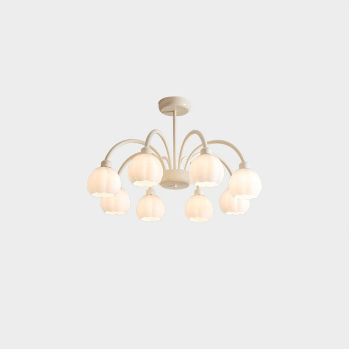 Zeitgenössischer skandinavischer Creme-Pod-Blumenzweig-Glas-Eisen 6/8 Licht-Kronleuchter für das Wohnzimmer 