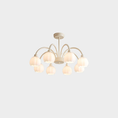 Contemporary Scandinavian Cream Pod Flower Branch Glass Iron 6/8 Light Chandelier For Living Room