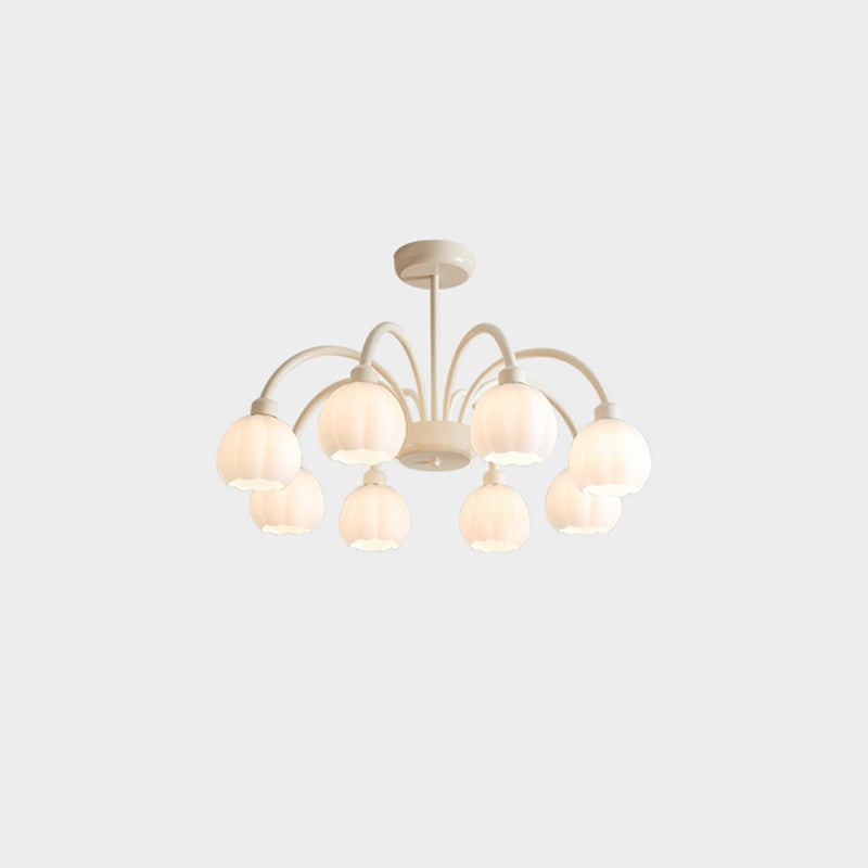 Contemporary Scandinavian Cream Pod Flower Branch Glass Iron 6/8 Light Chandelier For Living Room