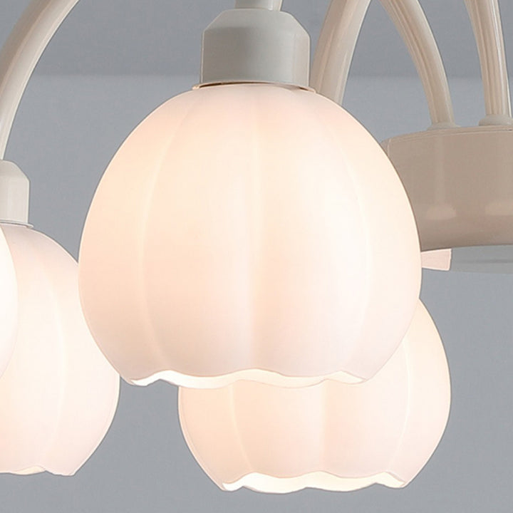 Zeitgenössischer skandinavischer Creme-Pod-Blumenzweig-Glas-Eisen 6/8 Licht-Kronleuchter für das Wohnzimmer 