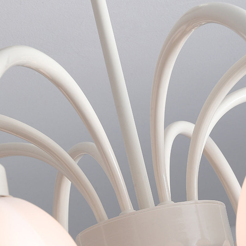 Zeitgenössischer skandinavischer Creme-Pod-Blumenzweig-Glas-Eisen 6/8 Licht-Kronleuchter für das Wohnzimmer 