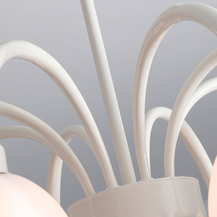 Zeitgenössischer skandinavischer Creme-Pod-Blumenzweig-Glas-Eisen 6/8 Licht-Kronleuchter für das Wohnzimmer 