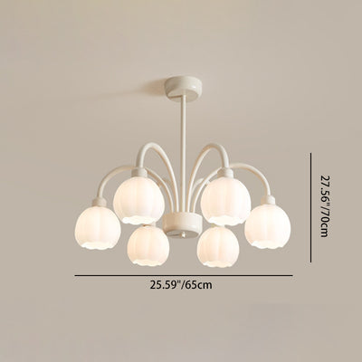Contemporary Scandinavian Cream Pod Flower Branch Glass Iron 6/8 Light Chandelier For Living Room