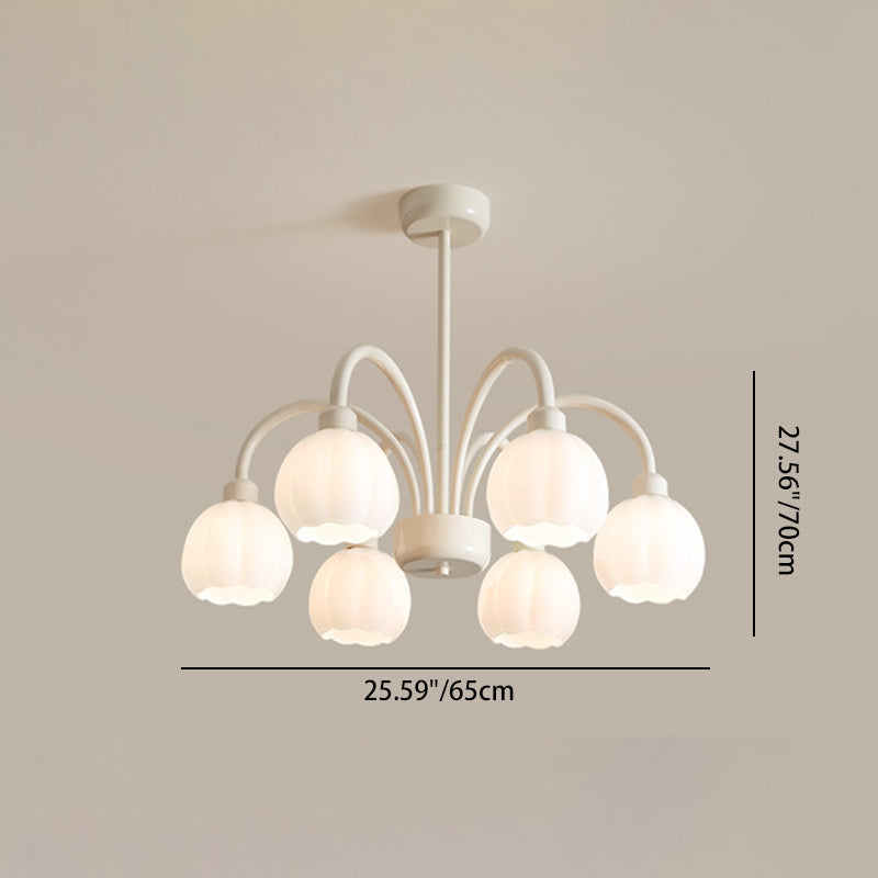 Contemporary Scandinavian Cream Pod Flower Branch Glass Iron 6/8 Light Chandelier For Living Room