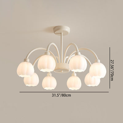 Contemporary Scandinavian Cream Pod Flower Branch Glass Iron 6/8 Light Chandelier For Living Room
