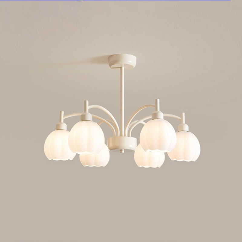 Zeitgenössischer skandinavischer Creme-Pod-Blumenzweig-Glas-Eisen 6/8 Licht-Kronleuchter für das Wohnzimmer 