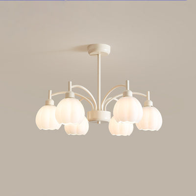 Contemporary Scandinavian Cream Pod Flower Branch Glass Iron 6/8 Light Chandelier For Living Room
