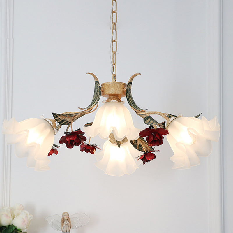 Traditionelle französische Rose Blume Blatt Glas Eisen 4/6/9 Licht Kronleuchter für Wohnzimmer 