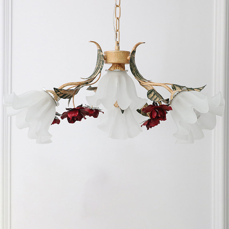 Traditionelle französische Rose Blume Blatt Glas Eisen 4/6/9 Licht Kronleuchter für Wohnzimmer 