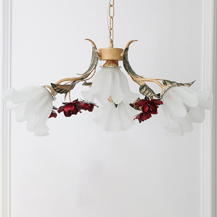 Traditionelle französische Rose Blume Blatt Glas Eisen 4/6/9 Licht Kronleuchter für Wohnzimmer 