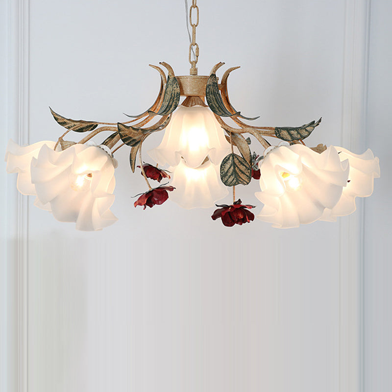 Traditionelle französische Rose Blume Blatt Glas Eisen 4/6/9 Licht Kronleuchter für Wohnzimmer 
