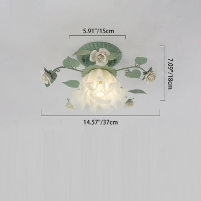 Traditional Rustic Leaf Floral Branch Glass Ceramic Iron 1/4/5/6/9 Light Semi-Flush Mount Ceiling Light For Living Room