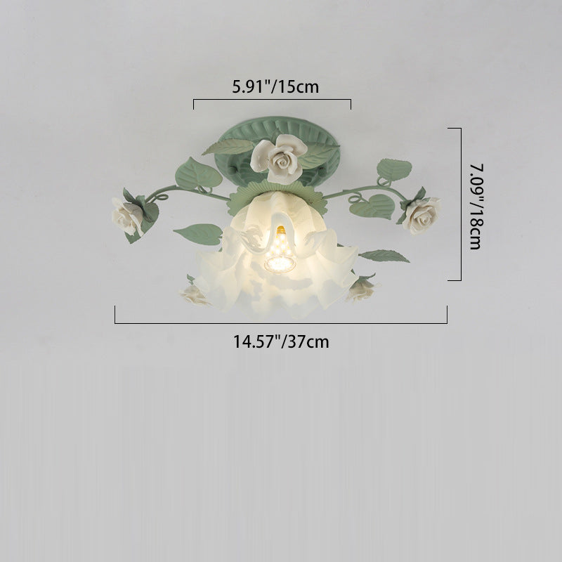 Traditional Rustic Leaf Floral Branch Glass Ceramic Iron 1/4/5/6/9 Light Semi-Flush Mount Ceiling Light For Living Room