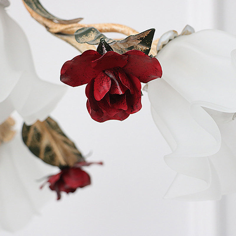 Traditionelle französische Rose Blume Blatt Glas Eisen 4/6/9 Licht Kronleuchter für Wohnzimmer 