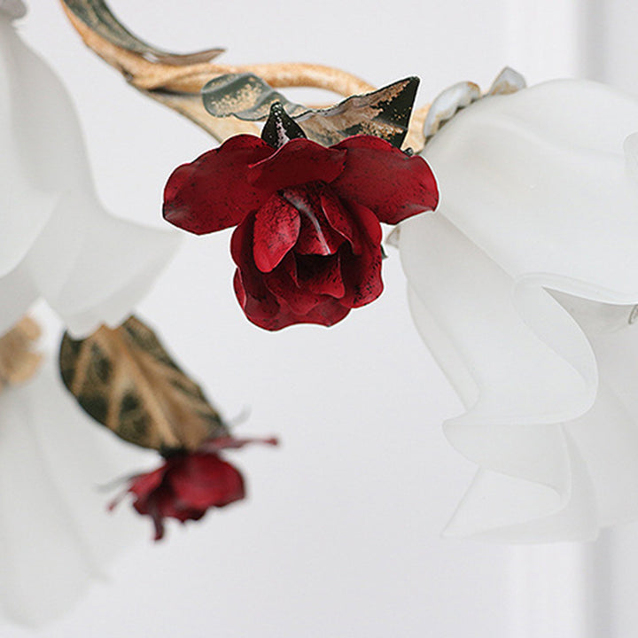 Traditionelle französische Rose Blume Blatt Glas Eisen 4/6/9 Licht Kronleuchter für Wohnzimmer 