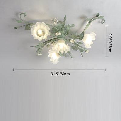 Traditional Rustic Leaf Floral Branch Glass Ceramic Iron 1/4/5/6/9 Light Semi-Flush Mount Ceiling Light For Living Room