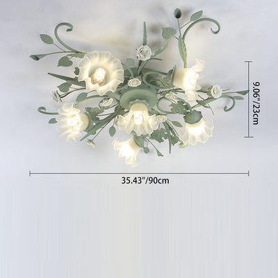 Traditional Rustic Leaf Floral Branch Glass Ceramic Iron 1/4/5/6/9 Light Semi-Flush Mount Ceiling Light For Living Room