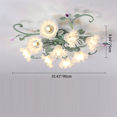 Traditional Rustic Leaf Floral Branch Glass Ceramic Iron 1/4/5/6/9 Light Semi-Flush Mount Ceiling Light For Living Room