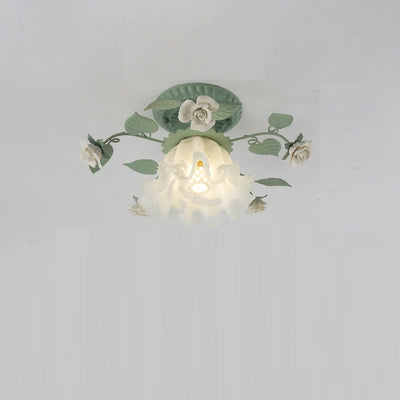 Traditional Rustic Leaf Floral Branch Glass Ceramic Iron 1/4/5/6/9 Light Semi-Flush Mount Ceiling Light For Living Room