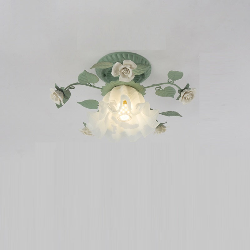Traditional Rustic Leaf Floral Branch Glass Ceramic Iron 1/4/5/6/9 Light Semi-Flush Mount Ceiling Light For Living Room