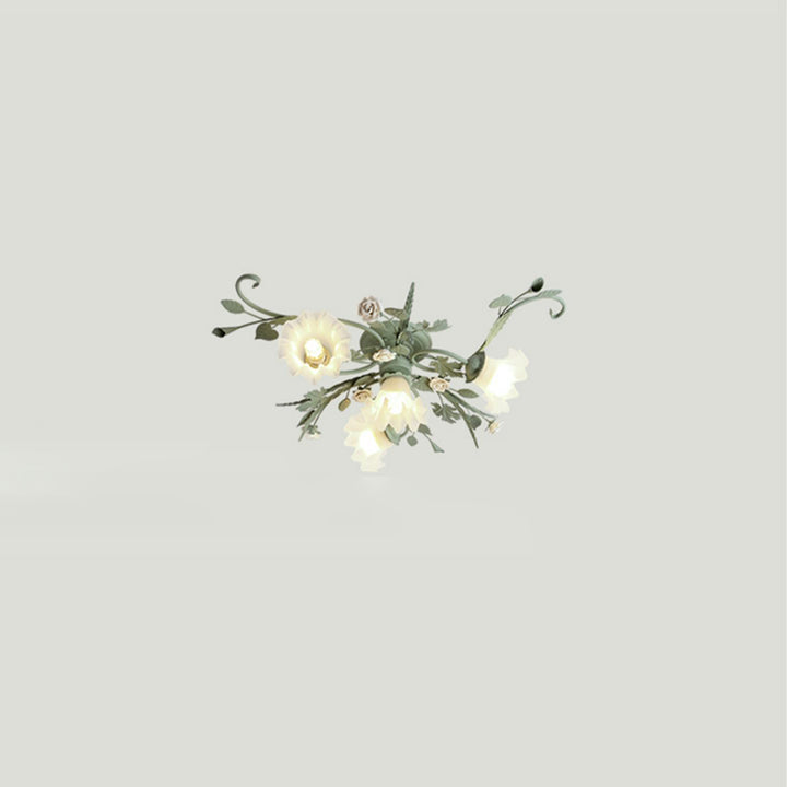 Traditional Rustic Leaf Floral Branch Glass Ceramic Iron 1/4/5/6/9 Light Semi-Flush Mount Ceiling Light For Living Room