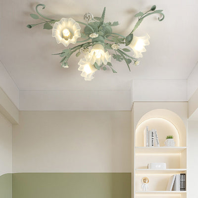 Traditional Rustic Leaf Floral Branch Glass Ceramic Iron 1/4/5/6/9 Light Semi-Flush Mount Ceiling Light For Living Room