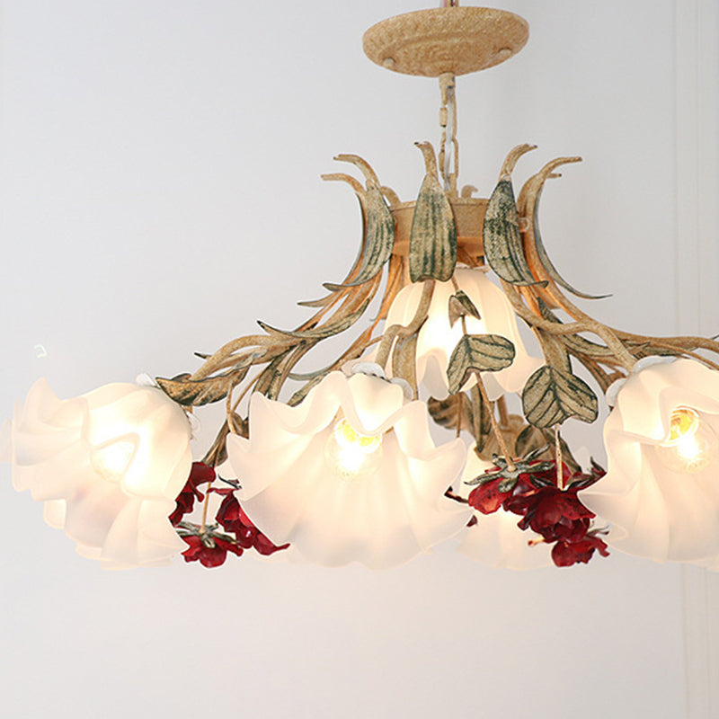 Traditionelle französische Rose Blume Blatt Glas Eisen 4/6/9 Licht Kronleuchter für Wohnzimmer 