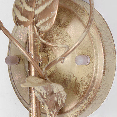 Traditional Rustic Rose Leaf Round Glass Iron 1-Light Wall Sconce Lamp For Bedroom