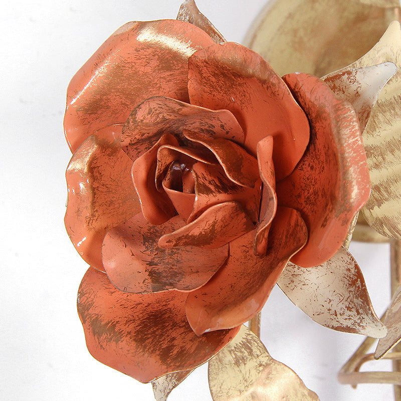 Traditional Rustic Rose Leaf Round Glass Iron 1-Light Wall Sconce Lamp For Bedroom