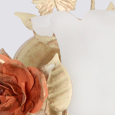 Traditional Rustic Rose Leaf Round Glass Iron 1-Light Wall Sconce Lamp For Bedroom