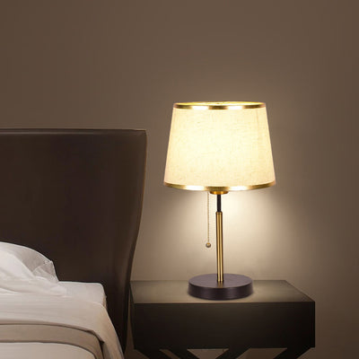 Modern Minimalist Round Cylinder Fabric Iron 1-Light Table Lamp For Bedroom