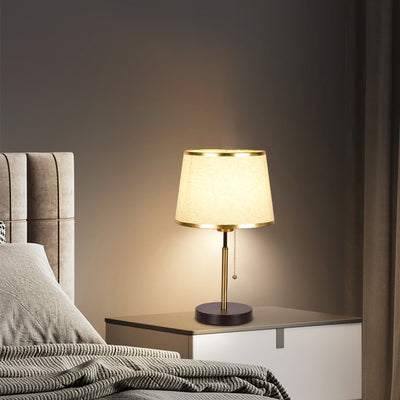 Modern Minimalist Round Cylinder Fabric Iron 1-Light Table Lamp For Bedroom