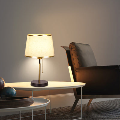 Modern Minimalist Round Cylinder Fabric Iron 1-Light Table Lamp For Bedroom