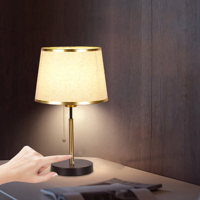 Modern Minimalist Round Cylinder Fabric Iron 1-Light Table Lamp For Bedroom