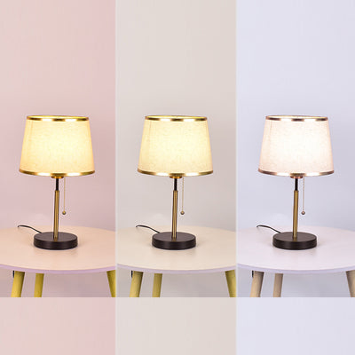 Modern Minimalist Round Cylinder Fabric Iron 1-Light Table Lamp For Bedroom