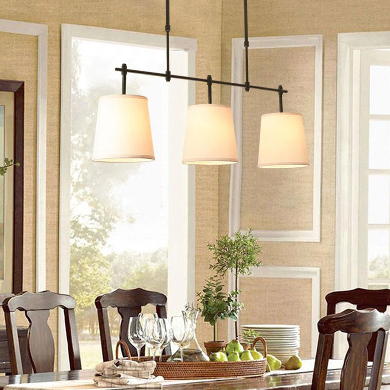Contemporain Scandinave Longue Colonne Ronde Tissu Fer Lustre à 3 Lumières Pour Salon 