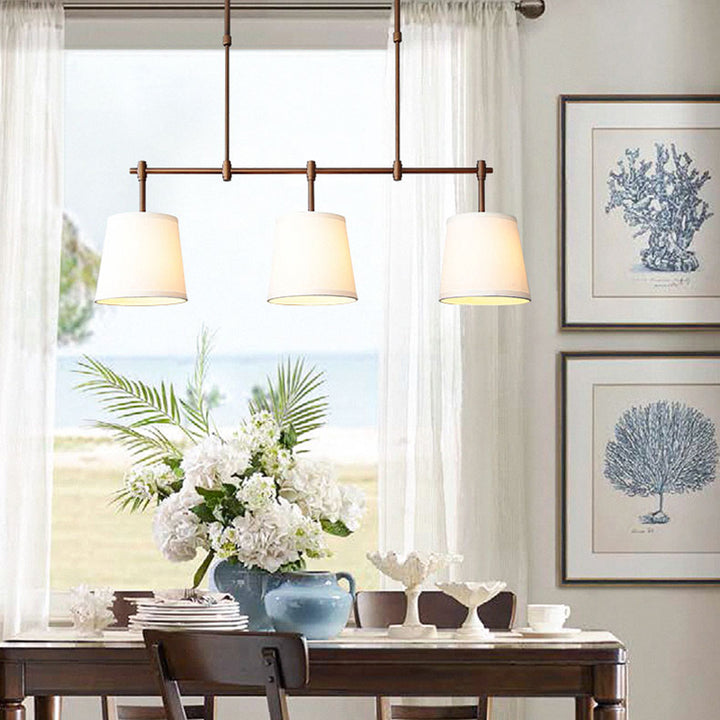 Contemporary Scandinavian Long Round Column Fabric Iron 3-Light Chandelier For Living Room