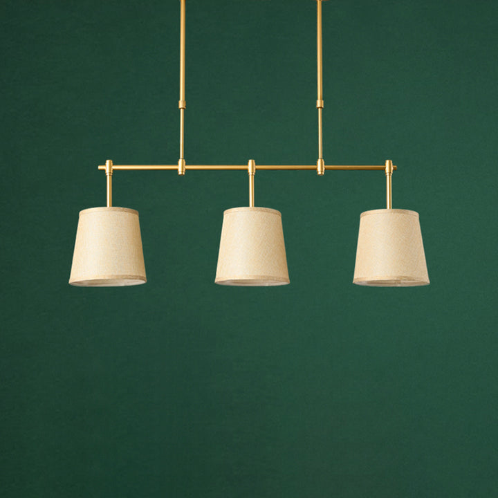 Contemporain Scandinave Longue Colonne Ronde Tissu Fer Lustre à 3 Lumières Pour Salon 