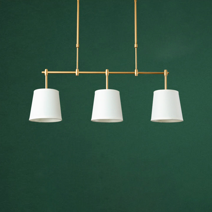 Contemporain Scandinave Longue Colonne Ronde Tissu Fer Lustre à 3 Lumières Pour Salon 