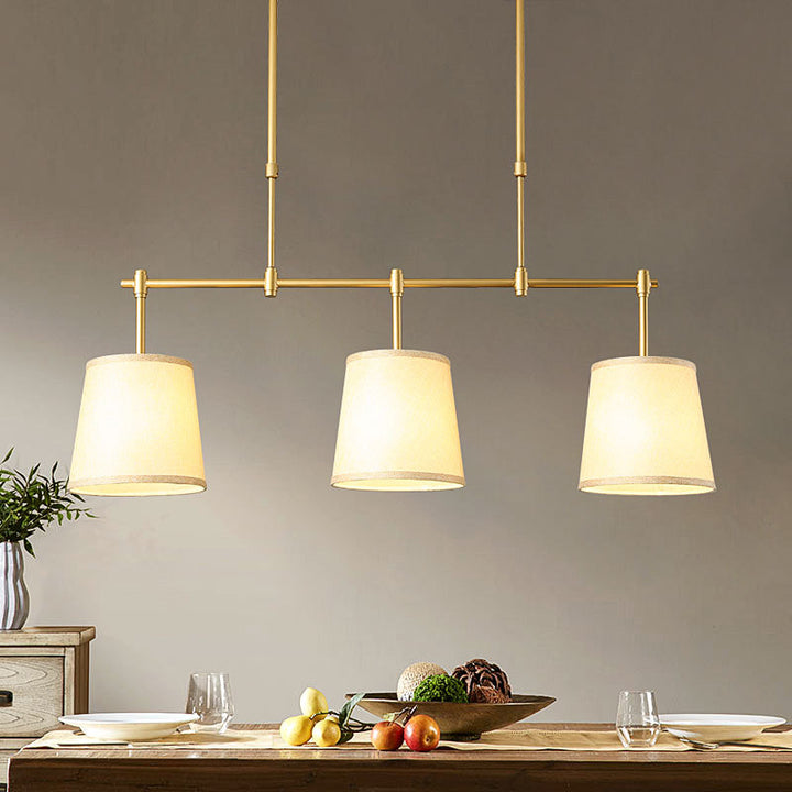 Contemporain Scandinave Longue Colonne Ronde Tissu Fer Lustre à 3 Lumières Pour Salon 
