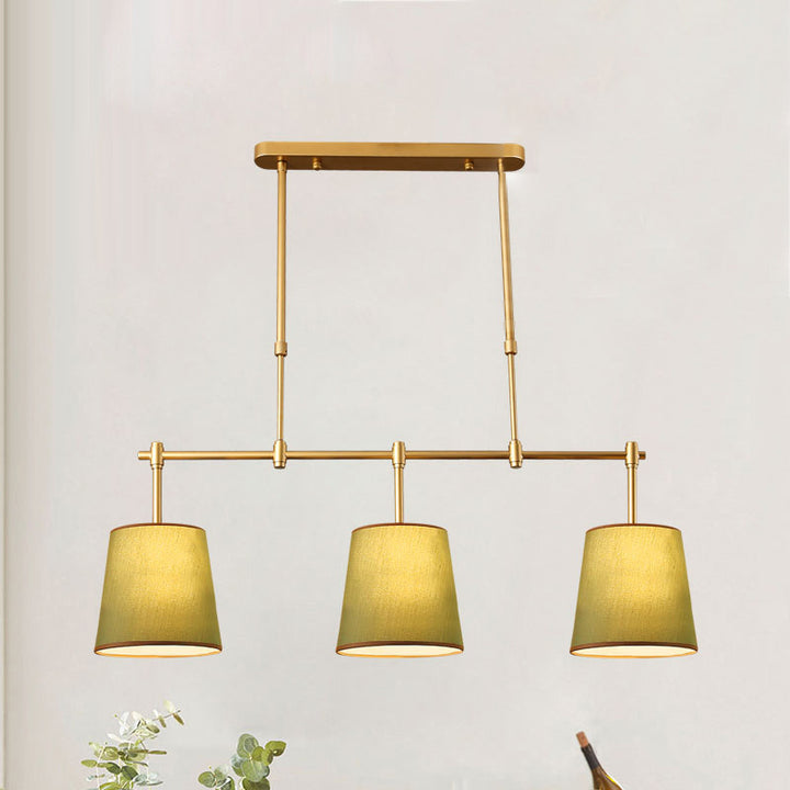 Contemporain Scandinave Longue Colonne Ronde Tissu Fer Lustre à 3 Lumières Pour Salon 