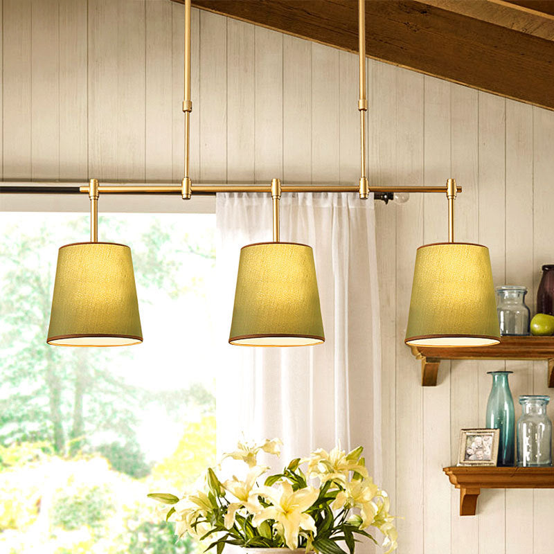 Contemporain Scandinave Longue Colonne Ronde Tissu Fer Lustre à 3 Lumières Pour Salon 